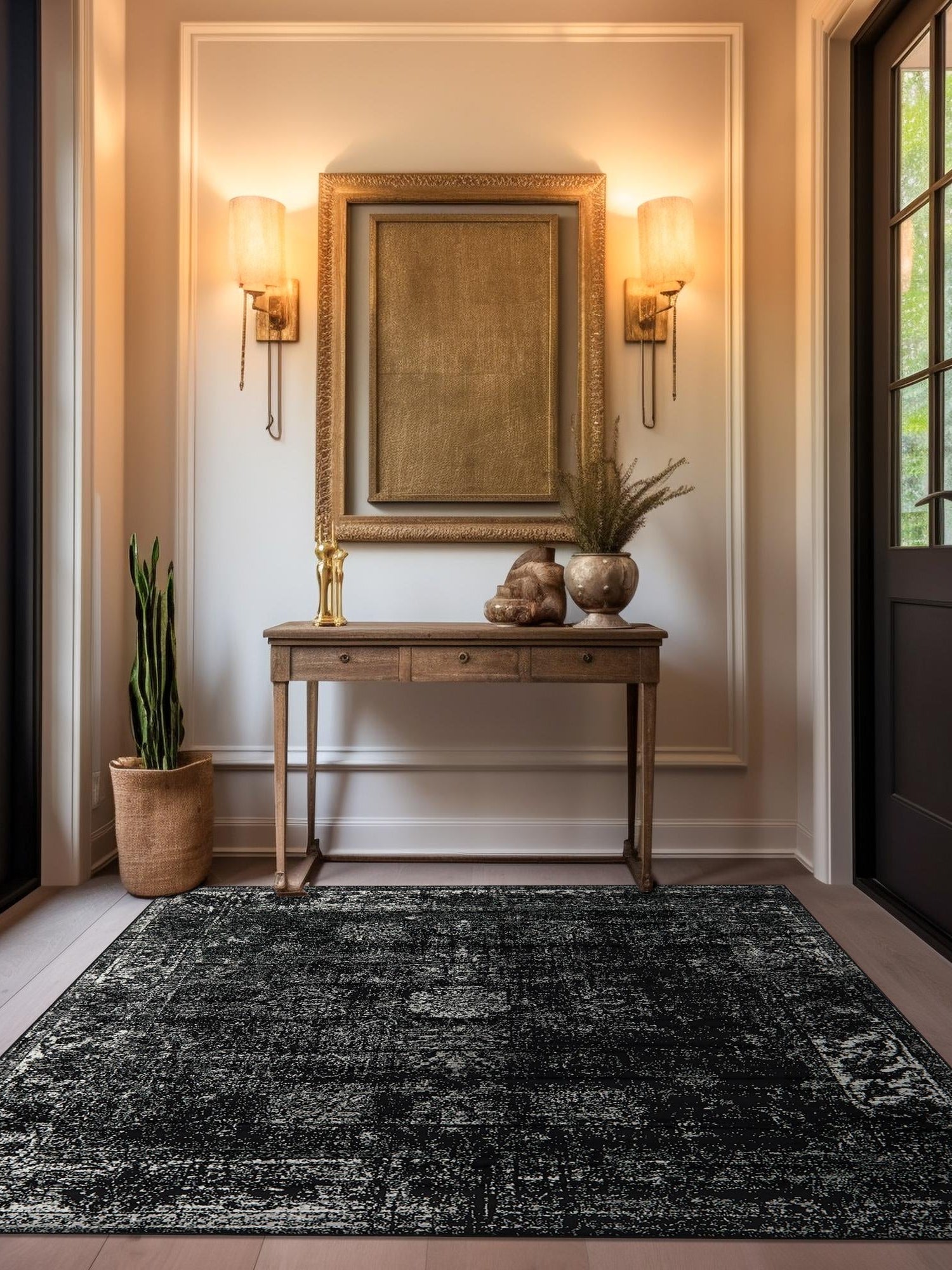 Black 10' x 10' Sofia Square Area Rug Durable Easy Clean Stain Resistant Unique Carpet for Affordable Interior Home Design for Sale at Rug Engine