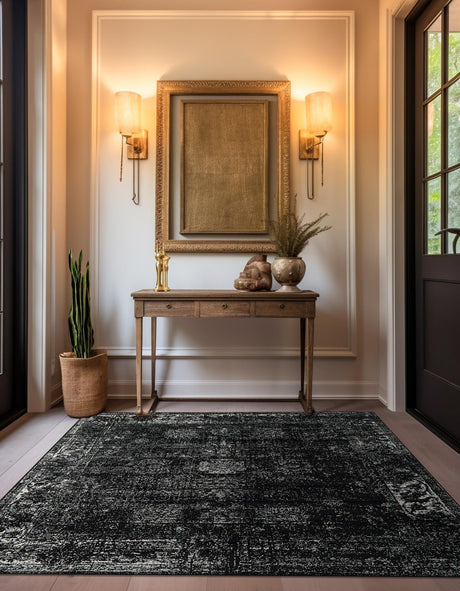 Black 10' x 10' Sofia Square Area Rug Durable Easy Clean Stain Resistant Unique Carpet for Affordable Interior Home Design for Sale at Rug Engine