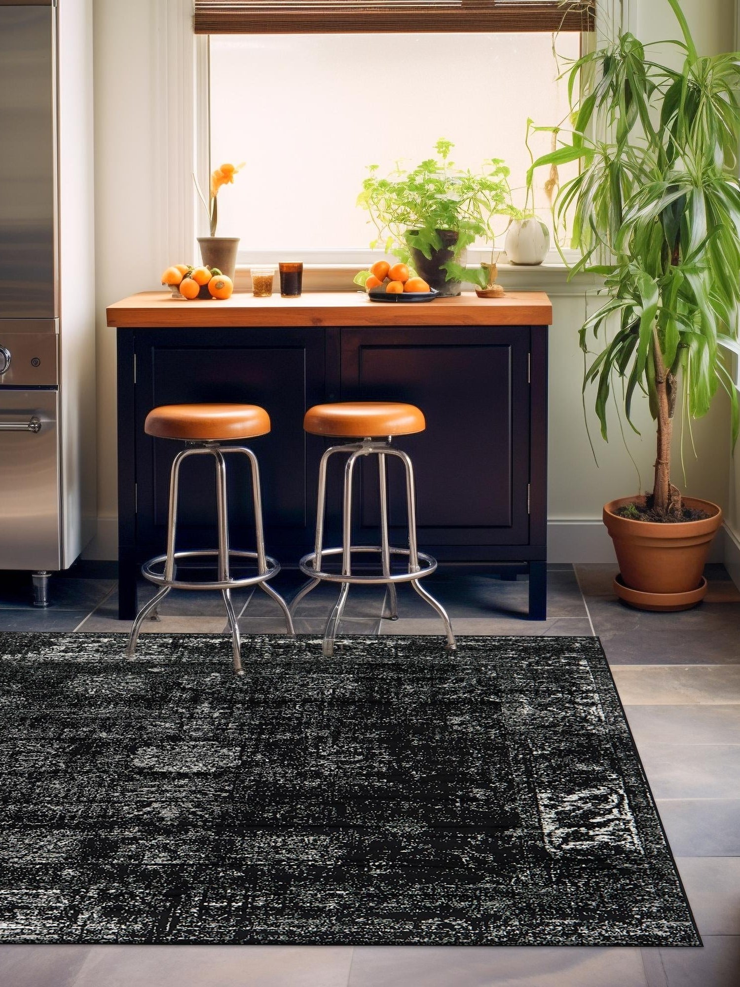 Black 10' x 10' Sofia Square Area Rug Durable Easy Clean Stain Resistant Unique Carpet for Affordable Interior Home Design for Sale at Rug Engine