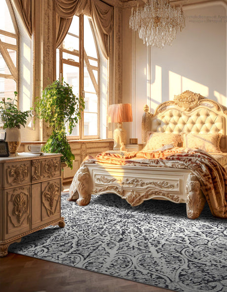 Dark Gray 7' 10 x 7' 10 Sofia Square Area Rug Durable Easy Clean Stain Resistant Unique Carpet for Affordable Interior Home Design for Sale at Rug Engine