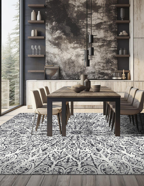 Dark Gray 7' 10 x 7' 10 Sofia Square Area Rug Durable Easy Clean Stain Resistant Unique Carpet for Affordable Interior Home Design for Sale at Rug Engine