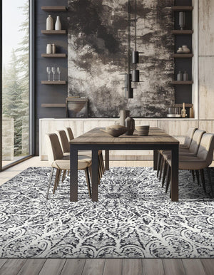 Dark Gray 6' 1 x 6' 1 Sofia Square Area Rug Durable Easy Clean Stain Resistant Unique Carpet for Affordable Interior Home Design for Sale at Rug Engine