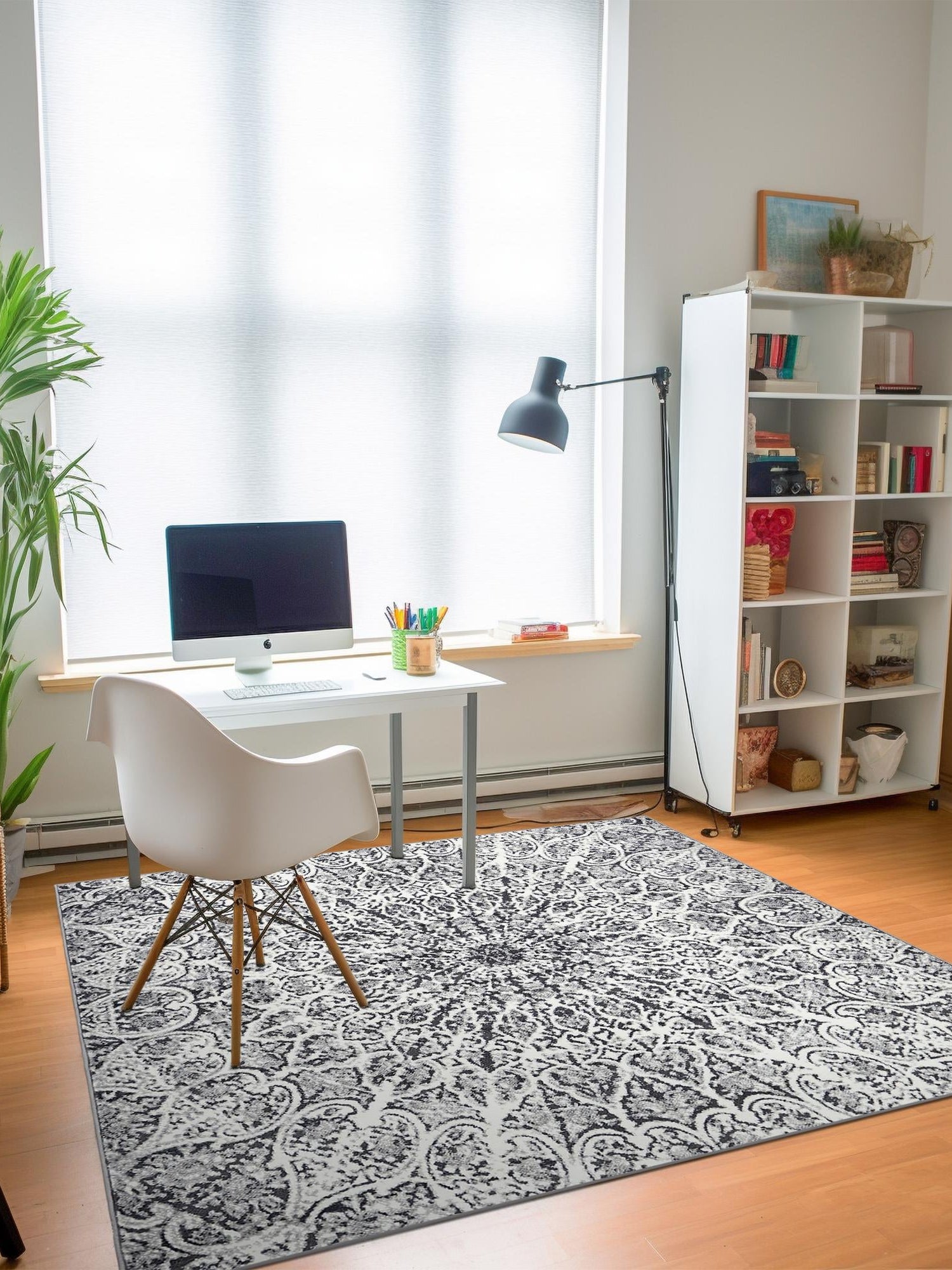Dark Gray 7' 10 x 7' 10 Sofia Square Area Rug Durable Easy Clean Stain Resistant Unique Carpet for Affordable Interior Home Design for Sale at Rug Engine