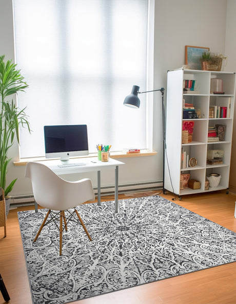Dark Gray 7' 10 x 7' 10 Sofia Square Area Rug Durable Easy Clean Stain Resistant Unique Carpet for Affordable Interior Home Design for Sale at Rug Engine