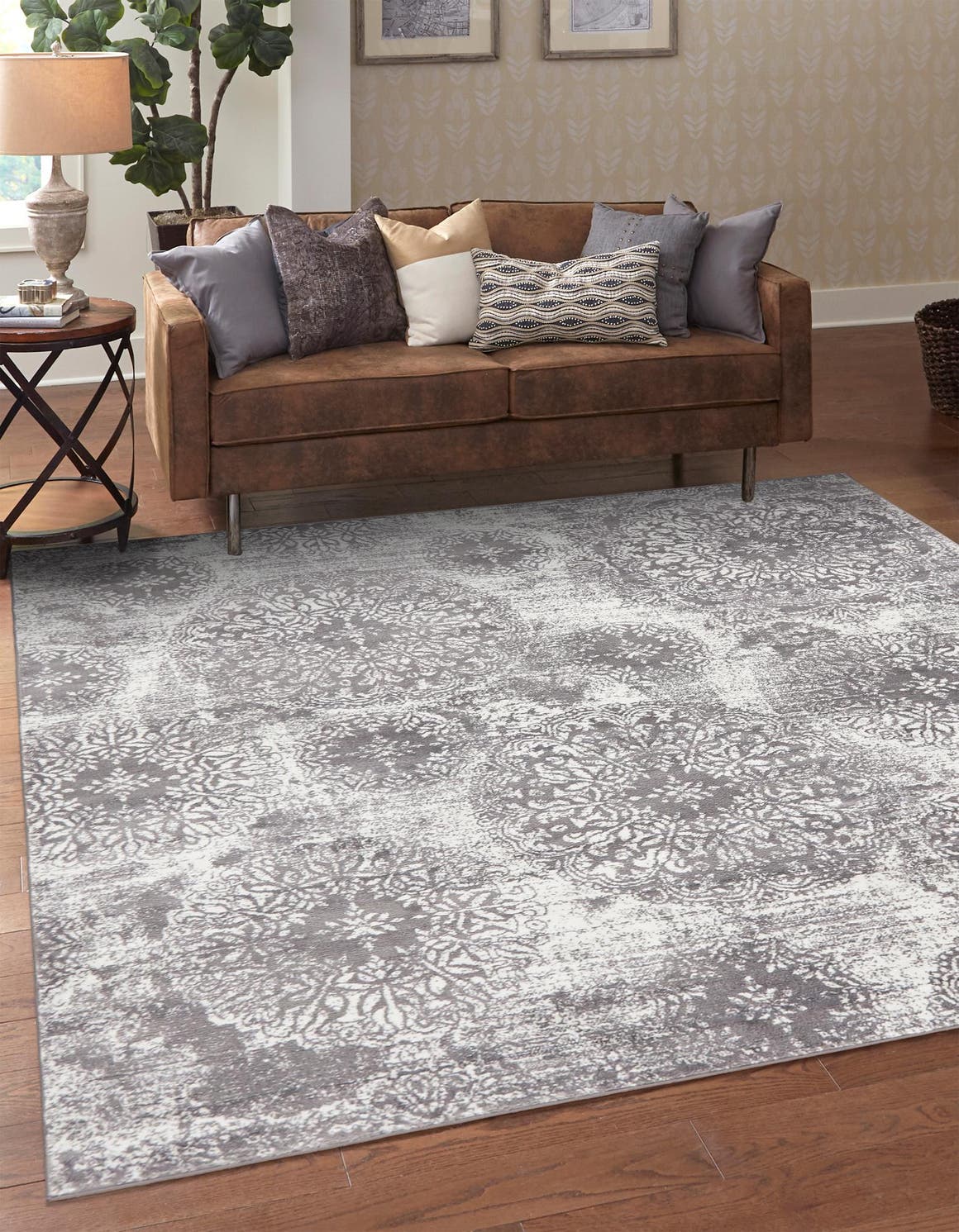 Light Gray 5' 3 x 5' 3 Sofia Square Area Rug Durable Easy Clean Stain Resistant Unique Carpet for Affordable Interior Home Design for Sale at Rug Engine