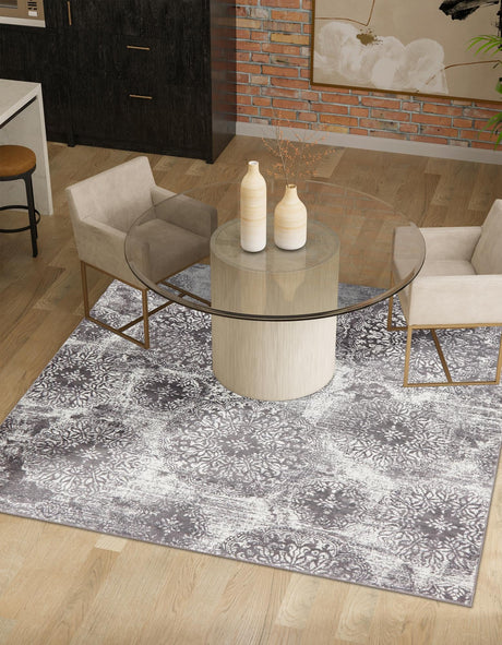 Light Gray 6' 1 x 6' 1 Sofia Square Area Rug Durable Easy Clean Stain Resistant Unique Carpet for Affordable Interior Home Design for Sale at Rug Engine