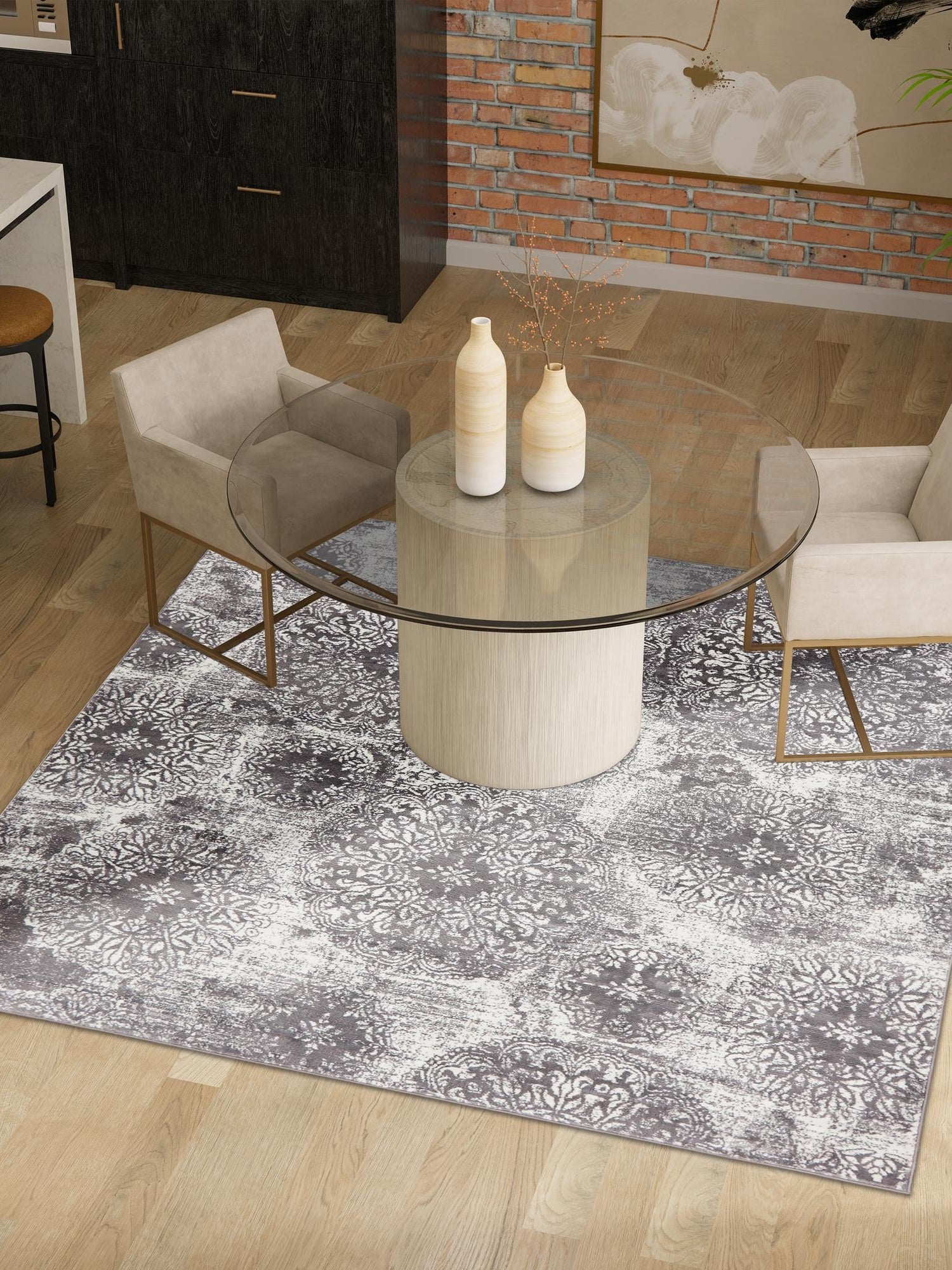 Light Gray 7' 10 x 7' 10 Sofia Square Area Rug Durable Easy Clean Stain Resistant Unique Carpet for Affordable Interior Home Design for Sale at Rug Engine