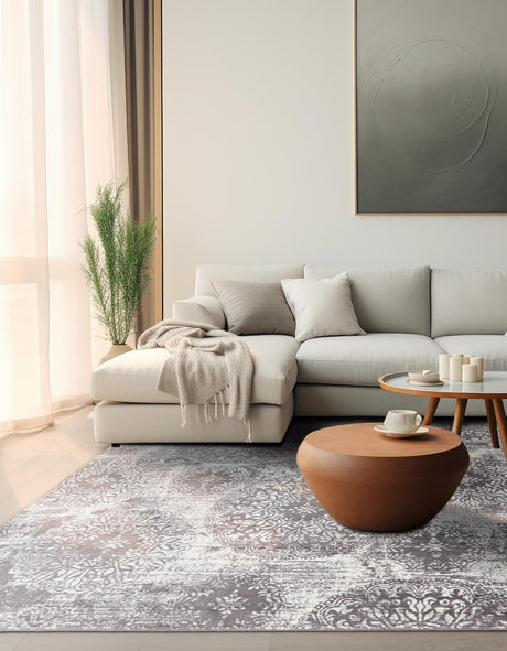 Light Gray 6' 1 x 6' 1 Sofia Square Area Rug Durable Easy Clean Stain Resistant Unique Carpet for Affordable Interior Home Design for Sale at Rug Engine