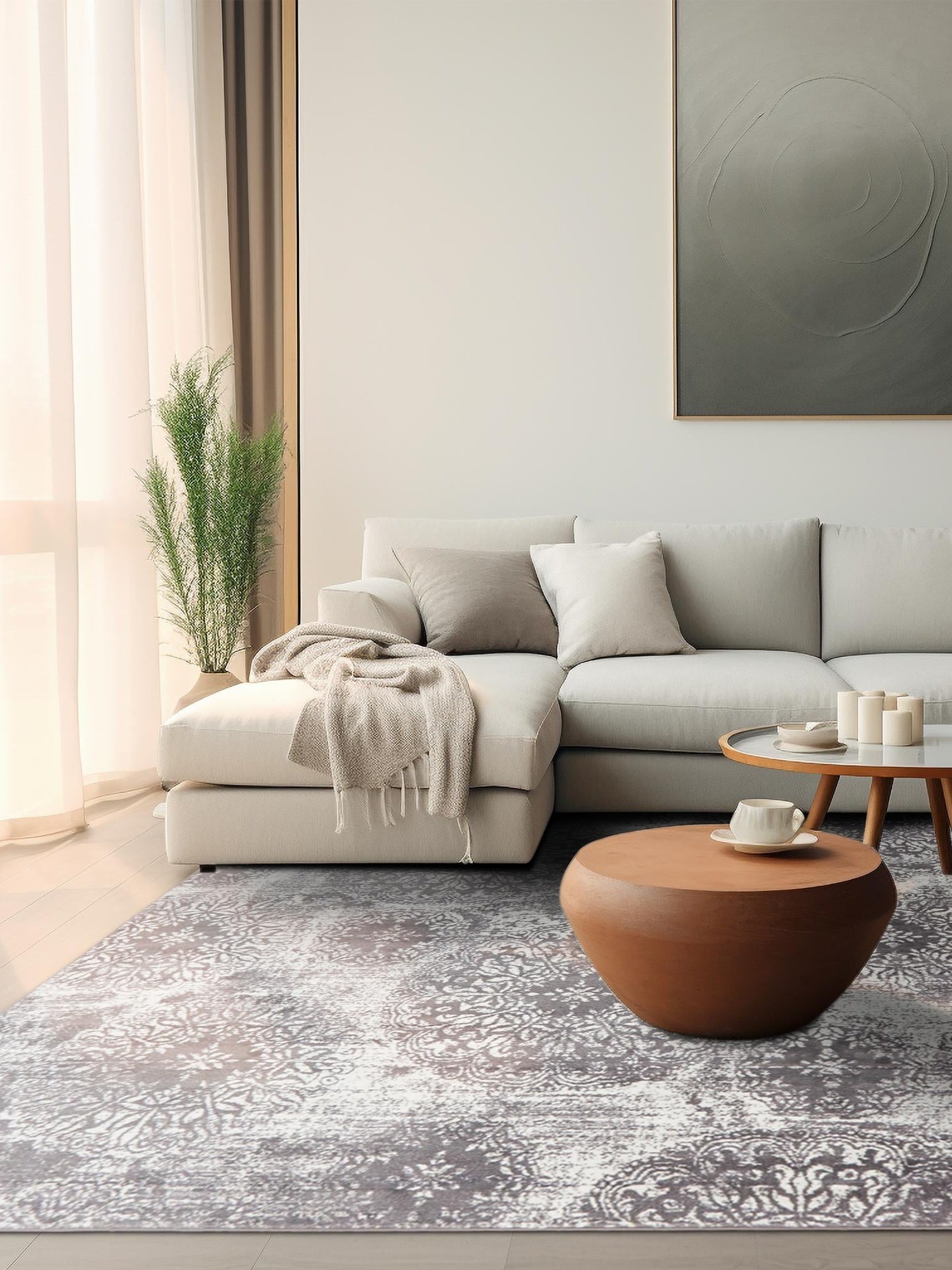 Light Gray 5' 3 x 5' 3 Sofia Square Area Rug Durable Easy Clean Stain Resistant Unique Carpet for Affordable Interior Home Design for Sale at Rug Engine