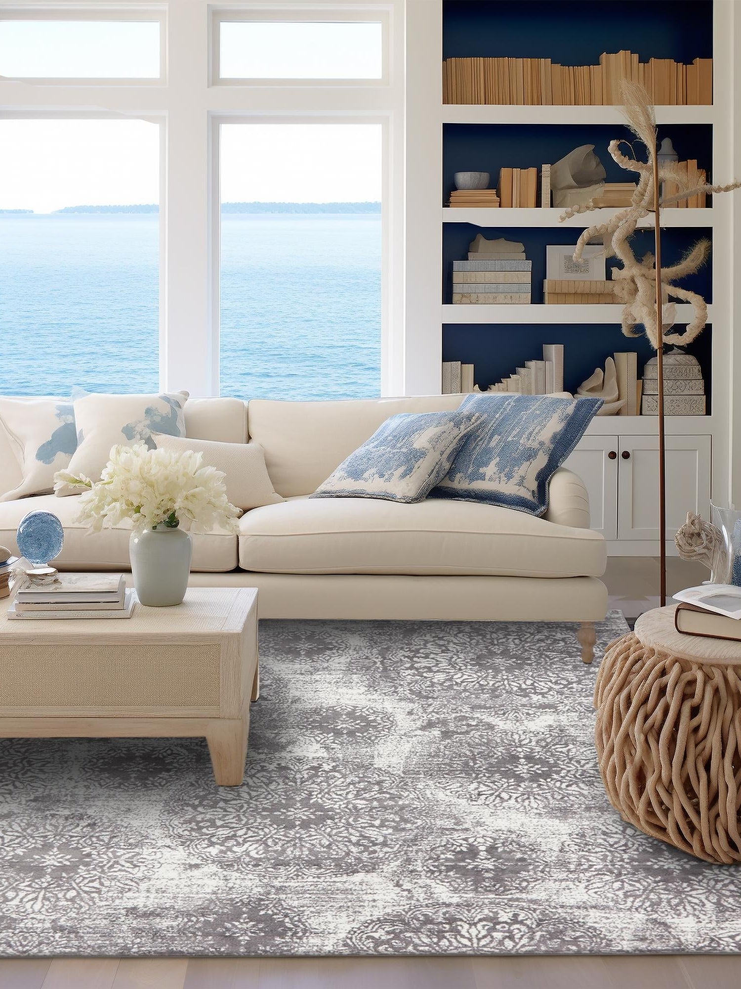Light Gray 5' 3 x 5' 3 Sofia Square Area Rug Durable Easy Clean Stain Resistant Unique Carpet for Affordable Interior Home Design for Sale at Rug Engine