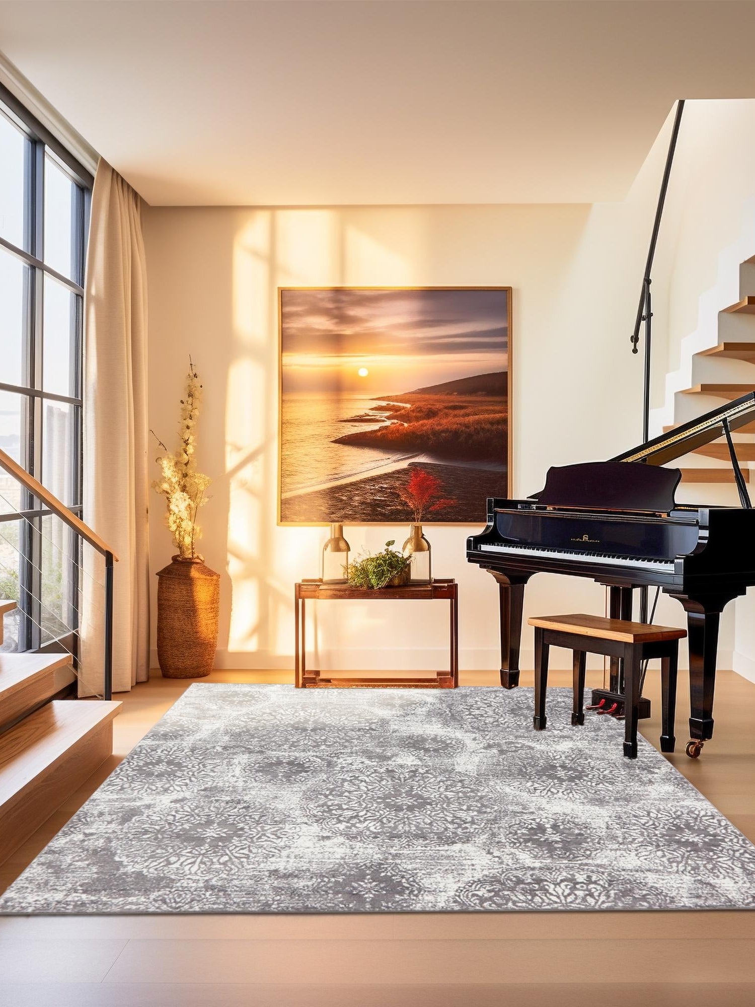 Light Gray 6' 1 x 6' 1 Sofia Square Area Rug Durable Easy Clean Stain Resistant Unique Carpet for Affordable Interior Home Design for Sale at Rug Engine