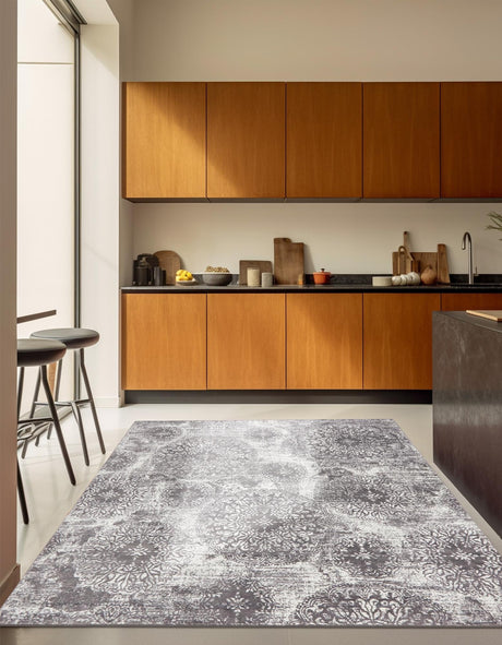 Light Gray 7' 10 x 7' 10 Sofia Square Area Rug Durable Easy Clean Stain Resistant Unique Carpet for Affordable Interior Home Design for Sale at Rug Engine