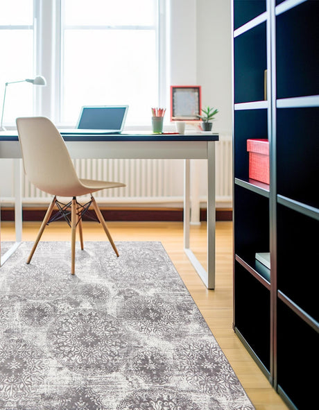 Light Gray 6' 1 x 6' 1 Sofia Square Area Rug Durable Easy Clean Stain Resistant Unique Carpet for Affordable Interior Home Design for Sale at Rug Engine
