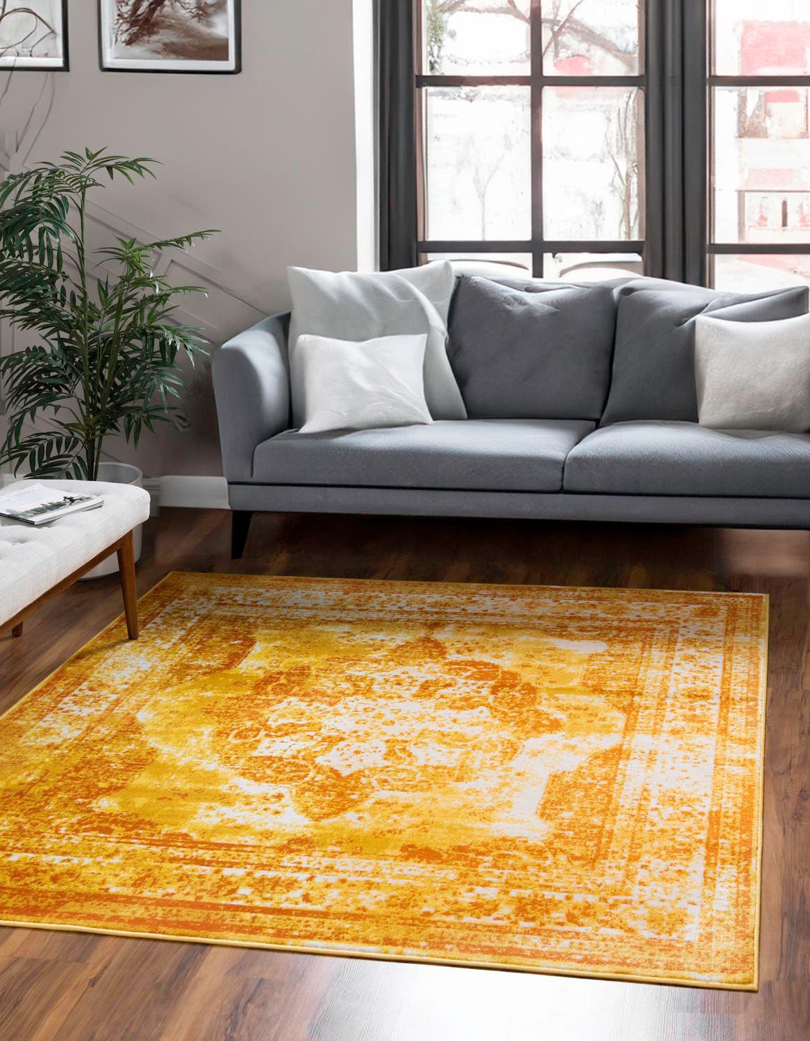 Orange 6' 1 x 6' 1 Sofia Square Area Rug Durable Easy Clean Stain Resistant Unique Carpet for Affordable Interior Home Design for Sale at Rug Engine
