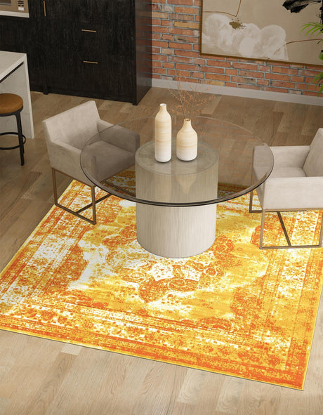 Orange 6' 1 x 6' 1 Sofia Square Area Rug Durable Easy Clean Stain Resistant Unique Carpet for Affordable Interior Home Design for Sale at Rug Engine