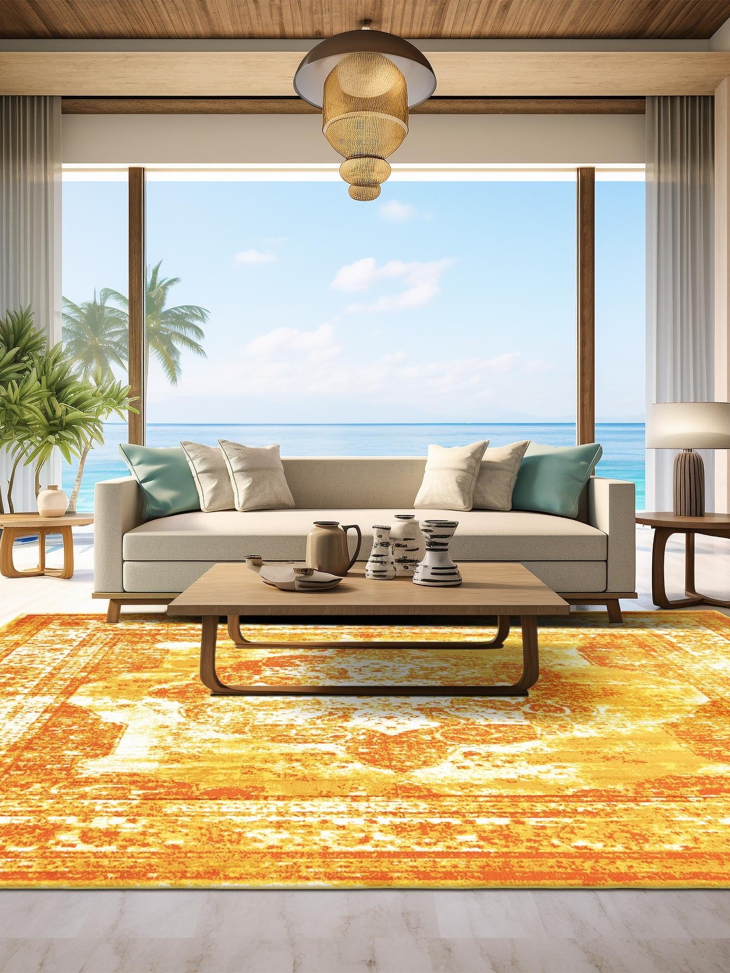 Orange 7' 10 x 7' 10 Sofia Square Area Rug Durable Easy Clean Stain Resistant Unique Carpet for Affordable Interior Home Design for Sale at Rug Engine