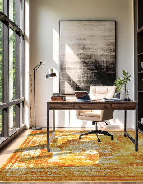 Orange 6' 1 x 6' 1 Sofia Square Area Rug Durable Easy Clean Stain Resistant Unique Carpet for Affordable Interior Home Design for Sale at Rug Engine