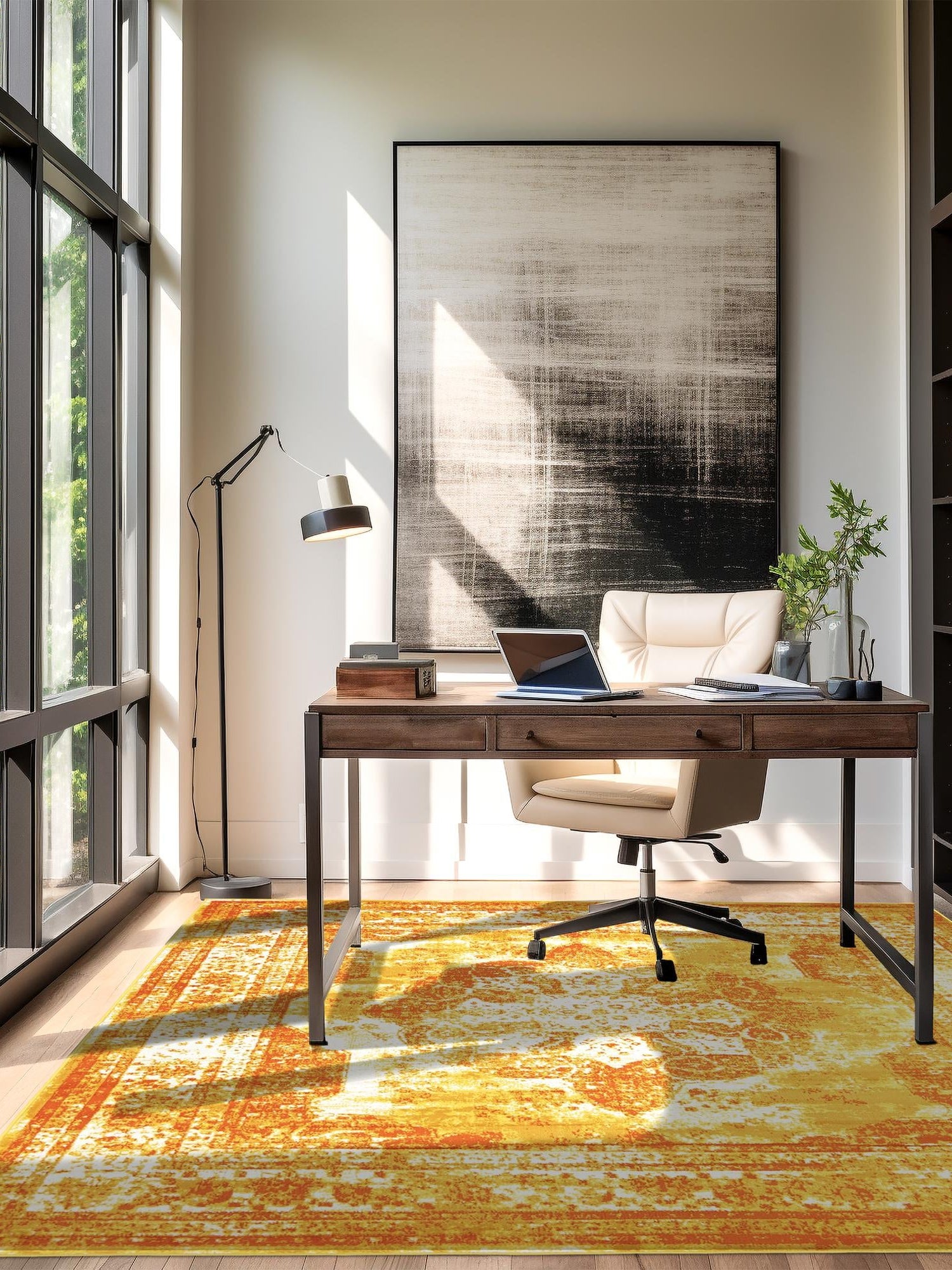 Orange 7' 10 x 7' 10 Sofia Square Area Rug Durable Easy Clean Stain Resistant Unique Carpet for Affordable Interior Home Design for Sale at Rug Engine