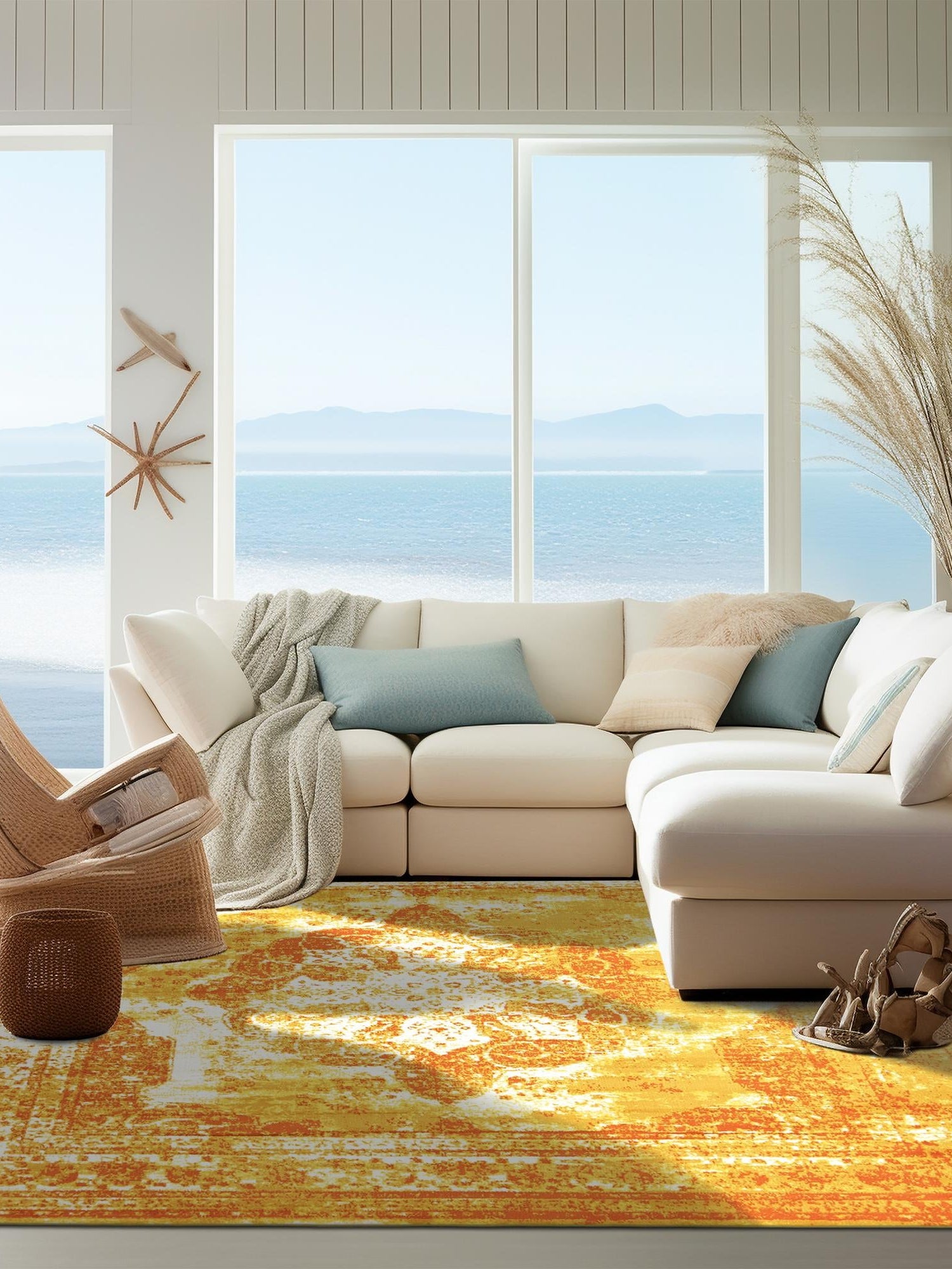 Orange 7' 10 x 7' 10 Sofia Square Area Rug Durable Easy Clean Stain Resistant Unique Carpet for Affordable Interior Home Design for Sale at Rug Engine