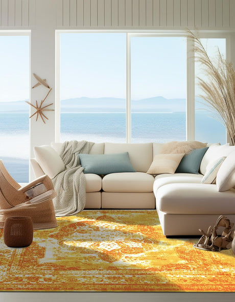 Orange 7' 10 x 7' 10 Sofia Square Area Rug Durable Easy Clean Stain Resistant Unique Carpet for Affordable Interior Home Design for Sale at Rug Engine