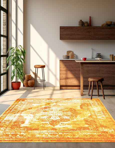 Orange 6' 1 x 6' 1 Sofia Square Area Rug Durable Easy Clean Stain Resistant Unique Carpet for Affordable Interior Home Design for Sale at Rug Engine