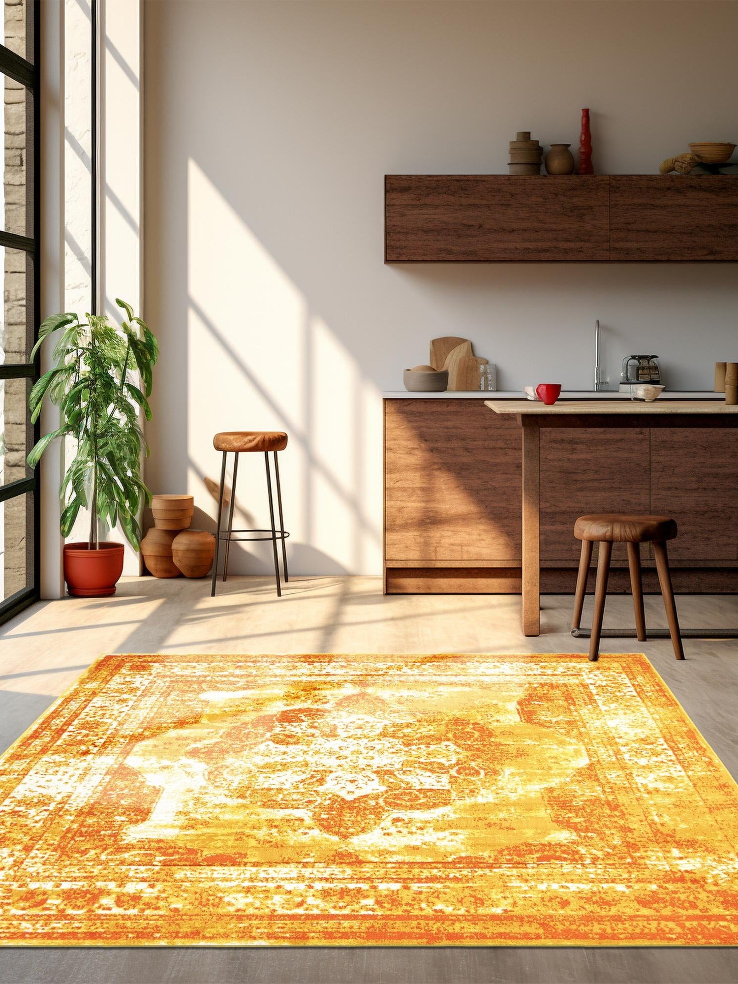 Orange 7' 10 x 7' 10 Sofia Square Area Rug Durable Easy Clean Stain Resistant Unique Carpet for Affordable Interior Home Design for Sale at Rug Engine