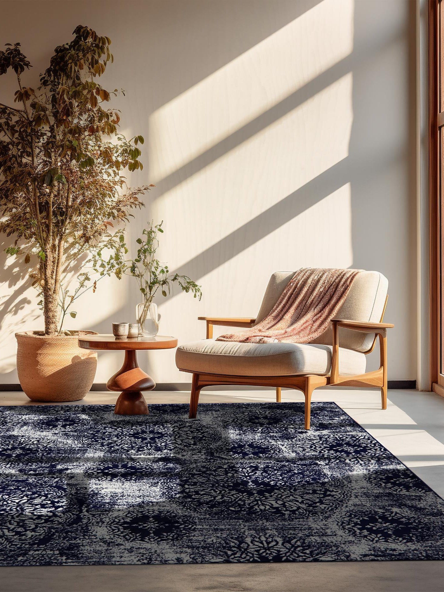 Navy Blue 7' 10 x 7' 10 Sofia Square Area Rug Durable Easy Clean Stain Resistant Unique Carpet for Affordable Interior Home Design for Sale at Rug Engine