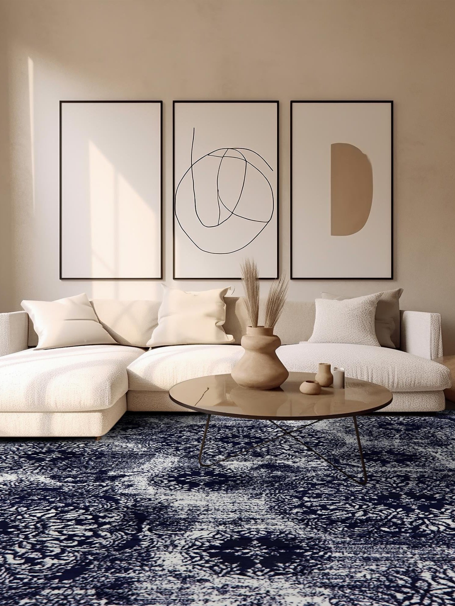 Navy Blue 7' 10 x 7' 10 Sofia Square Area Rug Durable Easy Clean Stain Resistant Unique Carpet for Affordable Interior Home Design for Sale at Rug Engine