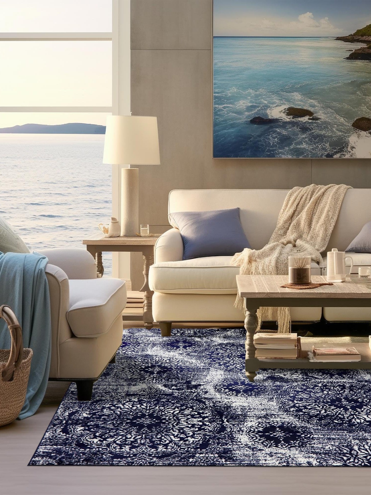 Navy Blue 7' 10 x 7' 10 Sofia Square Area Rug Durable Easy Clean Stain Resistant Unique Carpet for Affordable Interior Home Design for Sale at Rug Engine