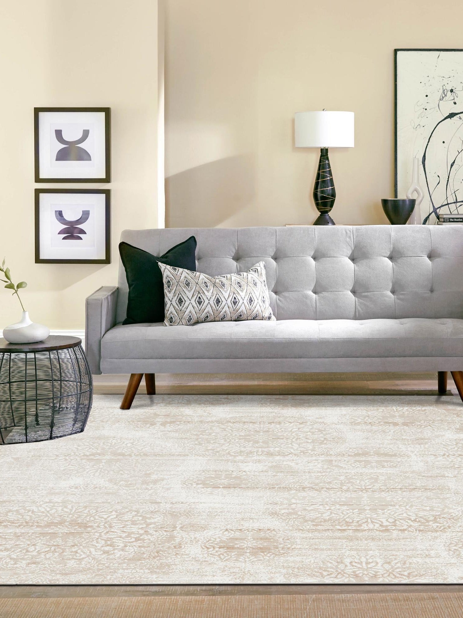 Beige 6' 1 x 6' 1 Sofia Square Area Rug Durable Easy Clean Stain Resistant Unique Carpet for Affordable Interior Home Design for Sale at Rug Engine