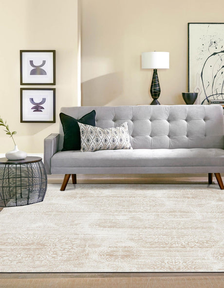 Beige 6' 1 x 6' 1 Sofia Square Area Rug Durable Easy Clean Stain Resistant Unique Carpet for Affordable Interior Home Design for Sale at Rug Engine