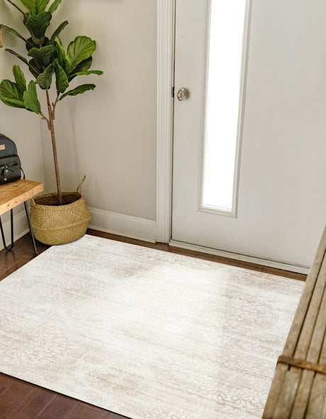 Beige 6' 1 x 6' 1 Sofia Square Area Rug Durable Easy Clean Stain Resistant Unique Carpet for Affordable Interior Home Design for Sale at Rug Engine