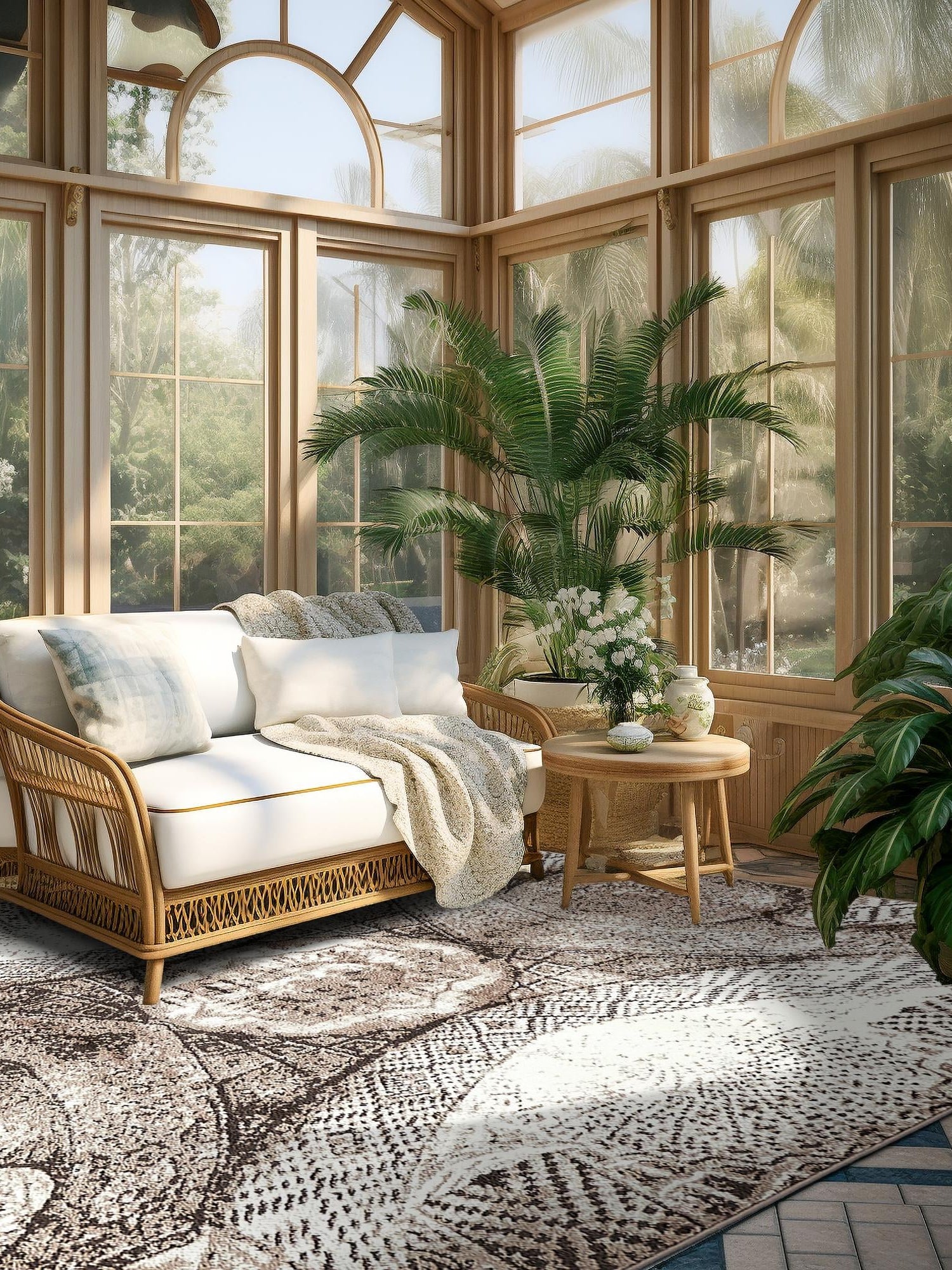 Brown 7' 10 x 7' 10 Sofia Square Area Rug Durable Easy Clean Stain Resistant Unique Carpet for Affordable Interior Home Design for Sale at Rug Engine