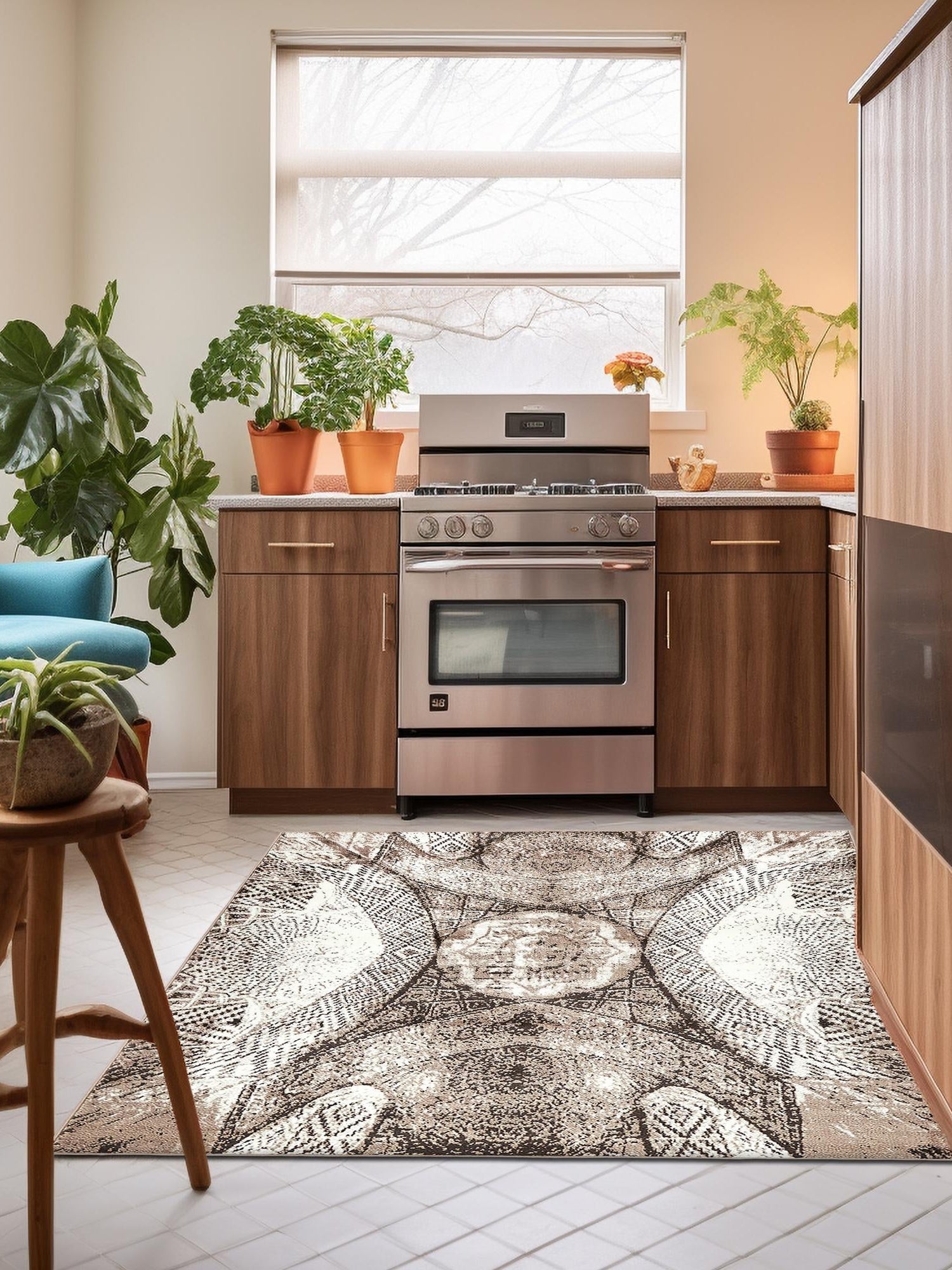 Brown 7' 10 x 7' 10 Sofia Square Area Rug Durable Easy Clean Stain Resistant Unique Carpet for Affordable Interior Home Design for Sale at Rug Engine