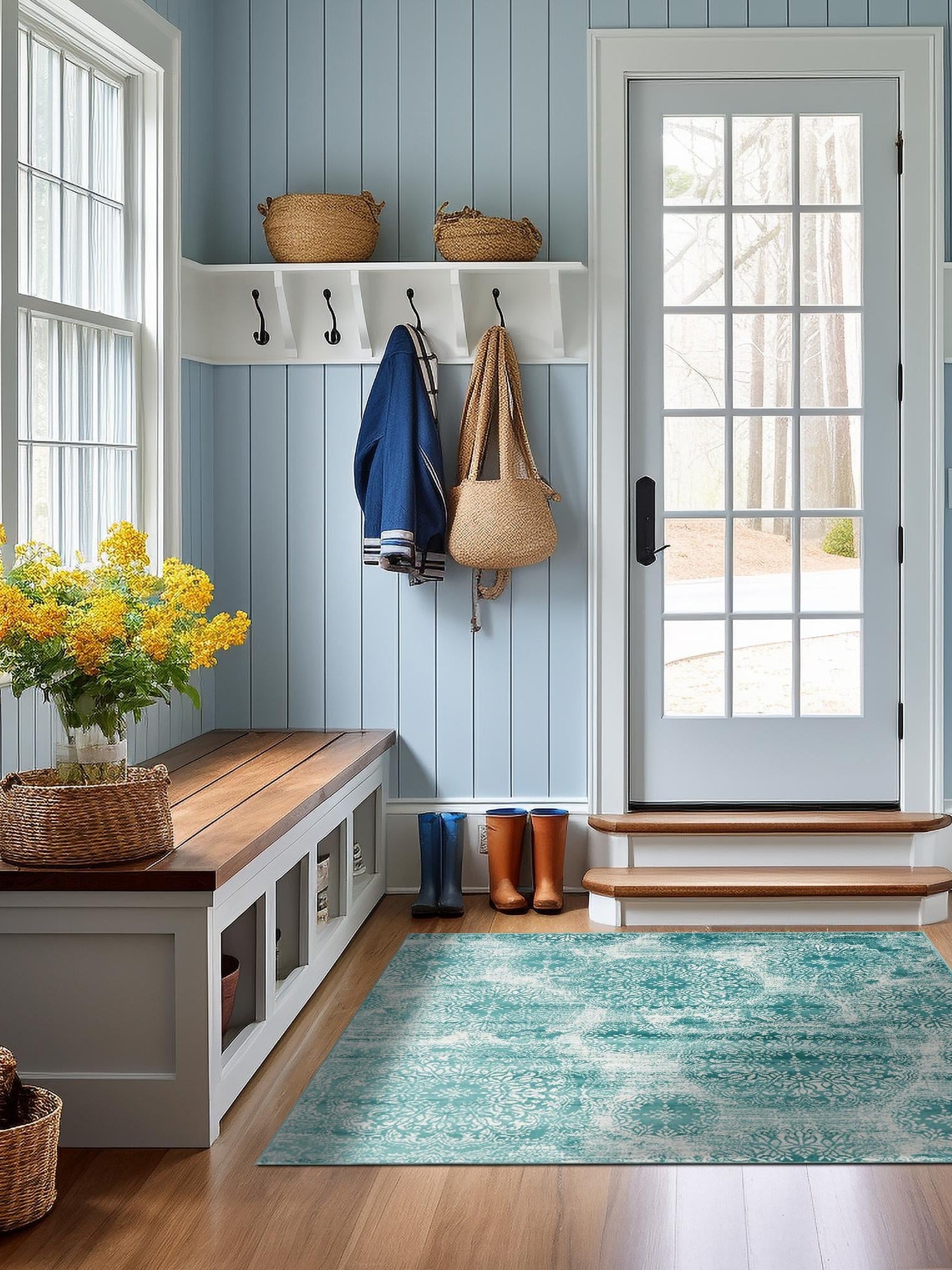 Turquoise 6' 1 x 6' 1 Sofia Square Area Rug Durable Easy Clean Stain Resistant Unique Carpet for Affordable Interior Home Design for Sale at Rug Engine
