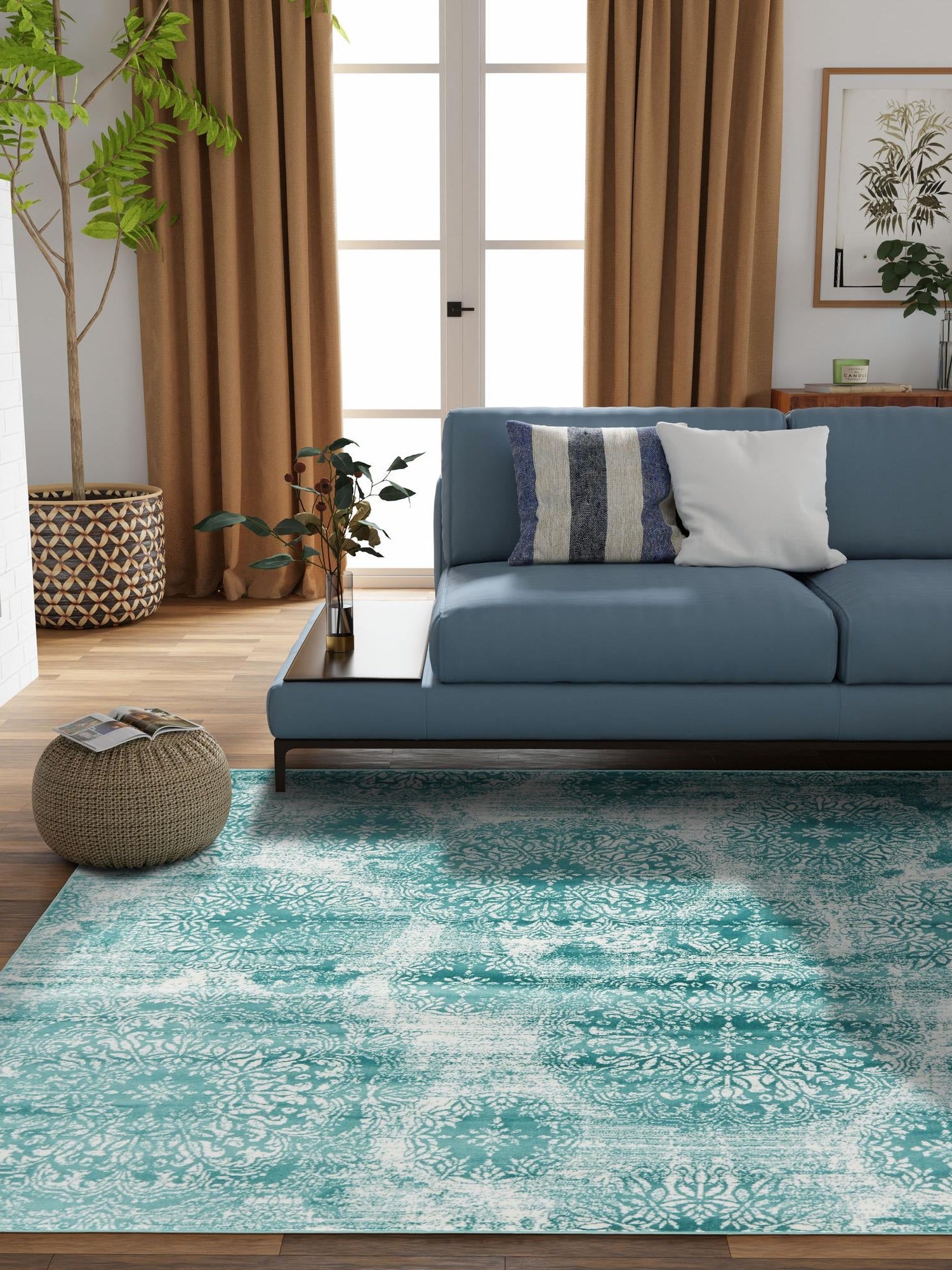 Turquoise 6' 1 x 6' 1 Sofia Square Area Rug Durable Easy Clean Stain Resistant Unique Carpet for Affordable Interior Home Design for Sale at Rug Engine
