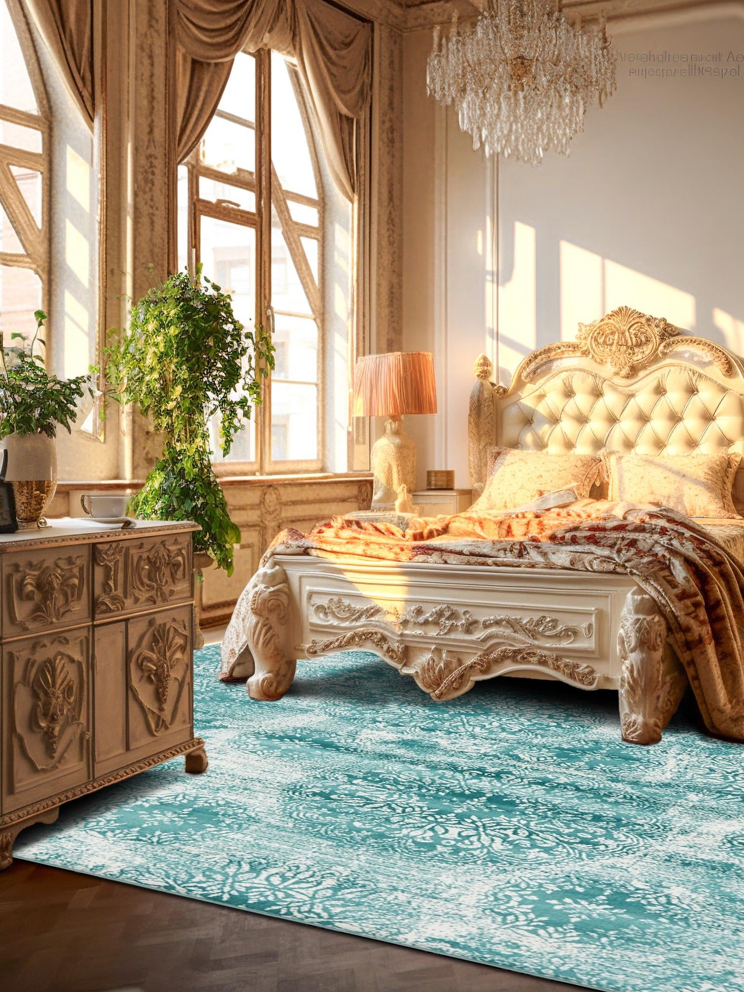 Turquoise 6' 1 x 6' 1 Sofia Square Area Rug Durable Easy Clean Stain Resistant Unique Carpet for Affordable Interior Home Design for Sale at Rug Engine
