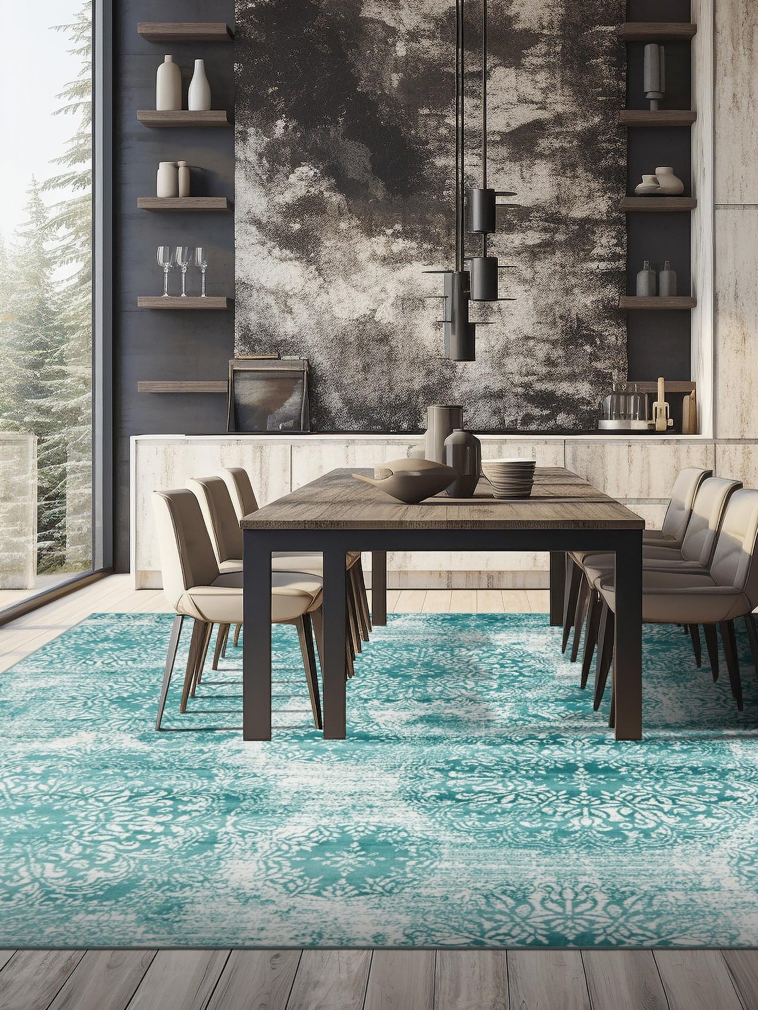 Turquoise 6' 1 x 6' 1 Sofia Square Area Rug Durable Easy Clean Stain Resistant Unique Carpet for Affordable Interior Home Design for Sale at Rug Engine