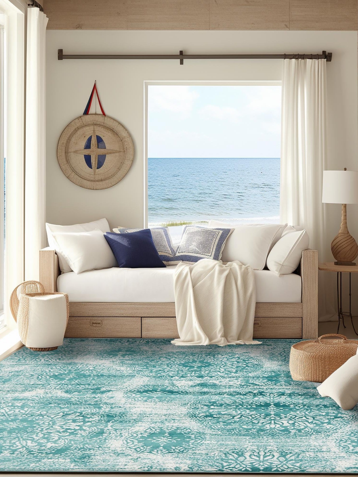 Turquoise 6' 1 x 6' 1 Sofia Square Area Rug Durable Easy Clean Stain Resistant Unique Carpet for Affordable Interior Home Design for Sale at Rug Engine