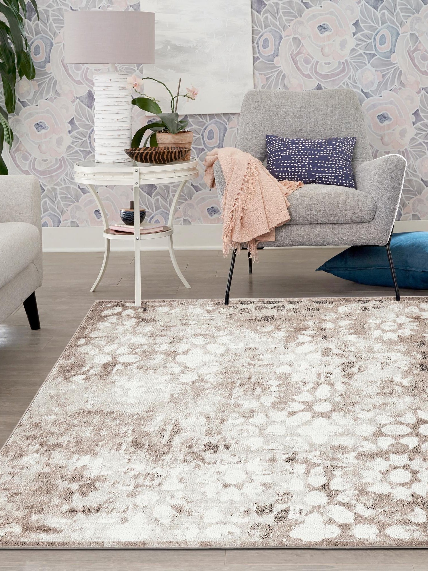 Brown 7' 10 x 7' 10 Sofia Square Area Rug Durable Easy Clean Stain Resistant Unique Carpet for Affordable Interior Home Design for Sale at Rug Engine