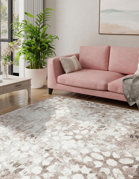 Brown 7' 10 x 7' 10 Sofia Square Area Rug Durable Easy Clean Stain Resistant Unique Carpet for Affordable Interior Home Design for Sale at Rug Engine