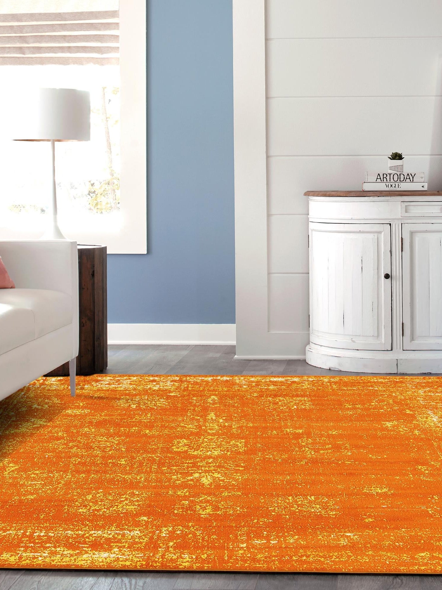 Orange 7' 10 x 7' 10 Sofia Square Area Rug Durable Easy Clean Stain Resistant Unique Carpet for Affordable Interior Home Design for Sale at Rug Engine