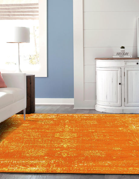 Orange 7' 10 x 7' 10 Sofia Square Area Rug Durable Easy Clean Stain Resistant Unique Carpet for Affordable Interior Home Design for Sale at Rug Engine