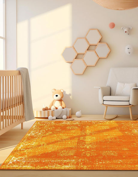 Orange 6' 1 x 6' 1 Sofia Square Area Rug Durable Easy Clean Stain Resistant Unique Carpet for Affordable Interior Home Design for Sale at Rug Engine