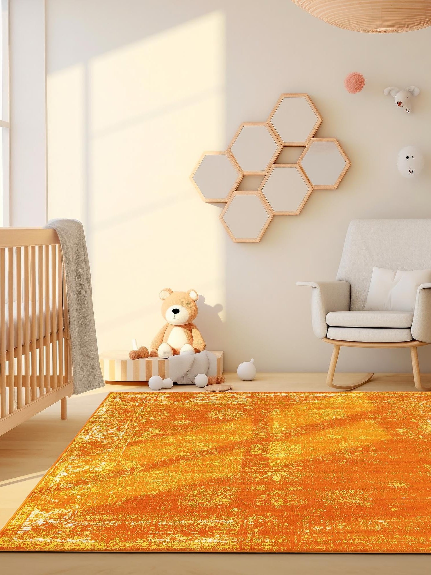 Orange 7' 10 x 7' 10 Sofia Square Area Rug Durable Easy Clean Stain Resistant Unique Carpet for Affordable Interior Home Design for Sale at Rug Engine