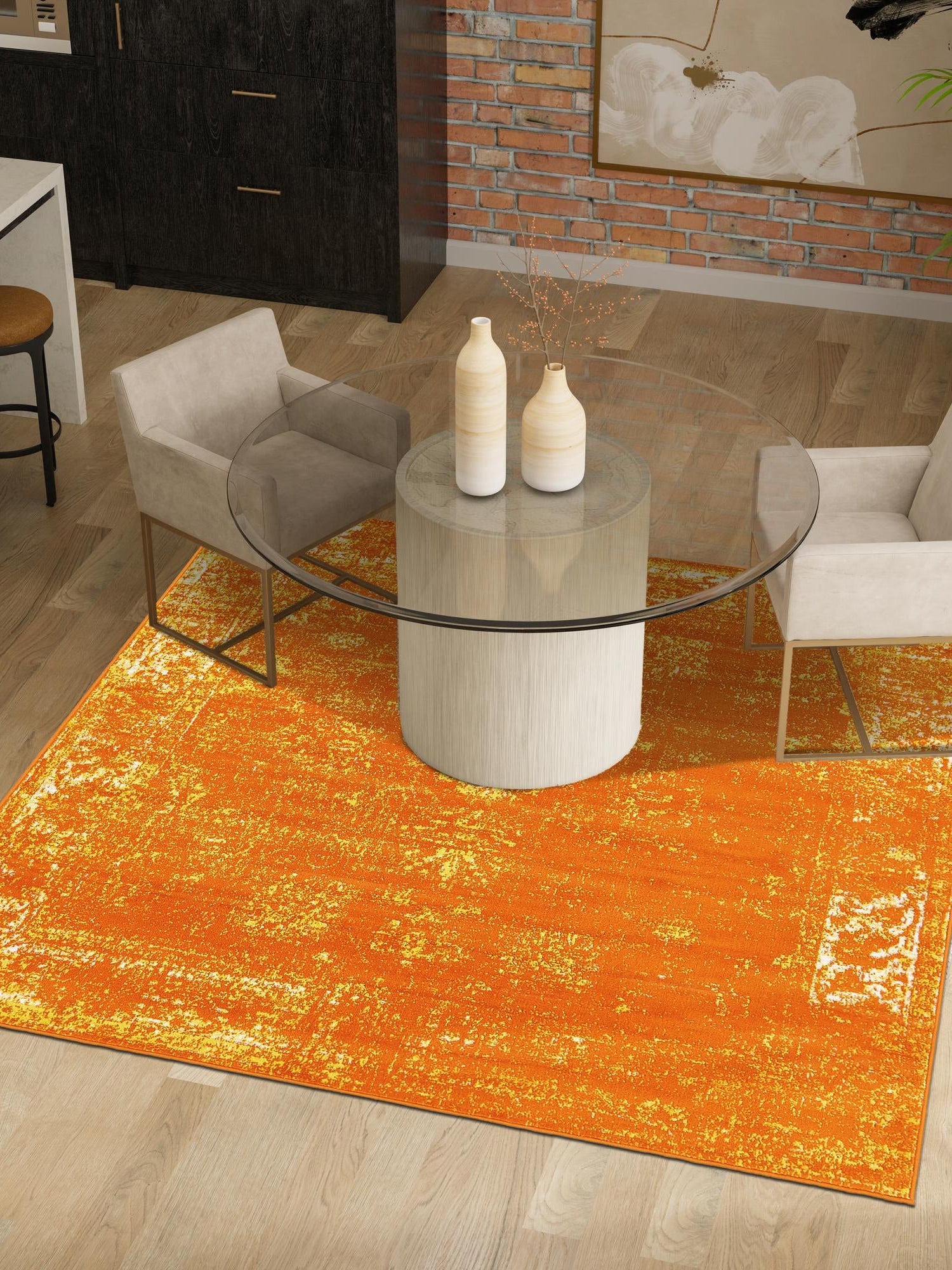 Orange 7' 10 x 7' 10 Sofia Square Area Rug Durable Easy Clean Stain Resistant Unique Carpet for Affordable Interior Home Design for Sale at Rug Engine