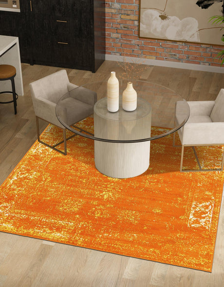 Orange 7' 10 x 7' 10 Sofia Square Area Rug Durable Easy Clean Stain Resistant Unique Carpet for Affordable Interior Home Design for Sale at Rug Engine