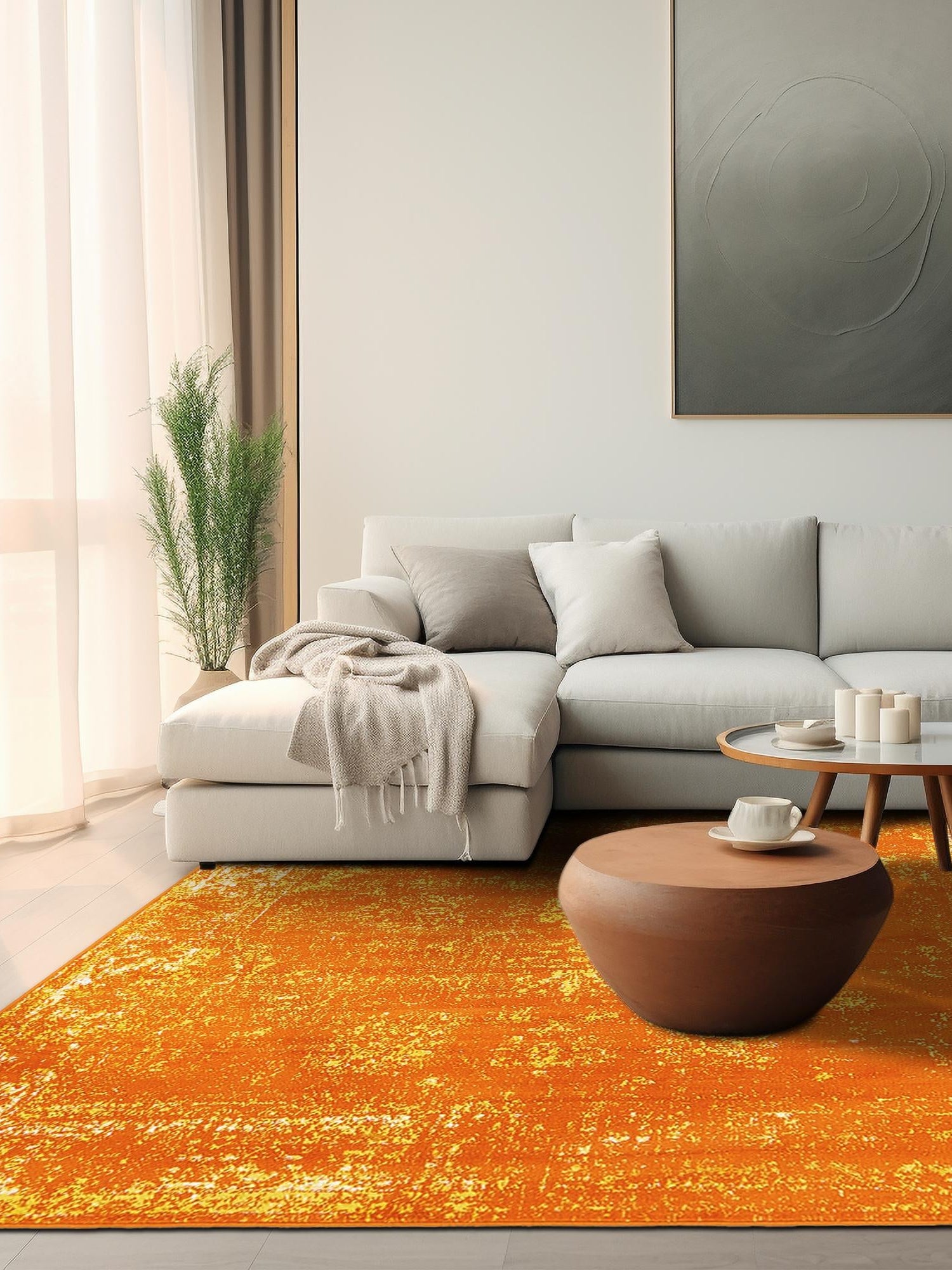 Orange 7' 10 x 7' 10 Sofia Square Area Rug Durable Easy Clean Stain Resistant Unique Carpet for Affordable Interior Home Design for Sale at Rug Engine