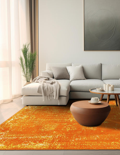 Orange 7' 10 x 7' 10 Sofia Square Area Rug Durable Easy Clean Stain Resistant Unique Carpet for Affordable Interior Home Design for Sale at Rug Engine