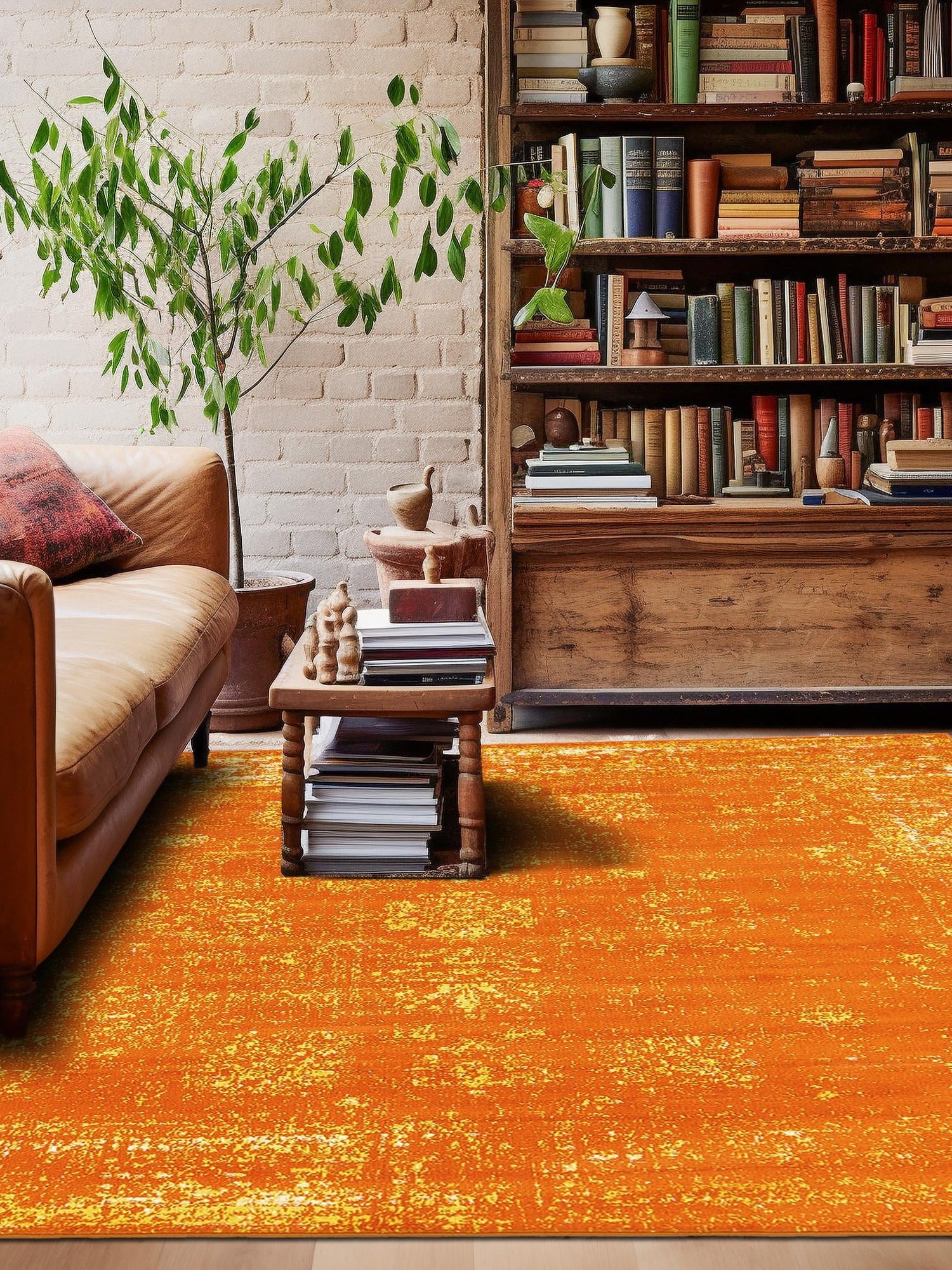 Orange 7' 10 x 7' 10 Sofia Square Area Rug Durable Easy Clean Stain Resistant Unique Carpet for Affordable Interior Home Design for Sale at Rug Engine